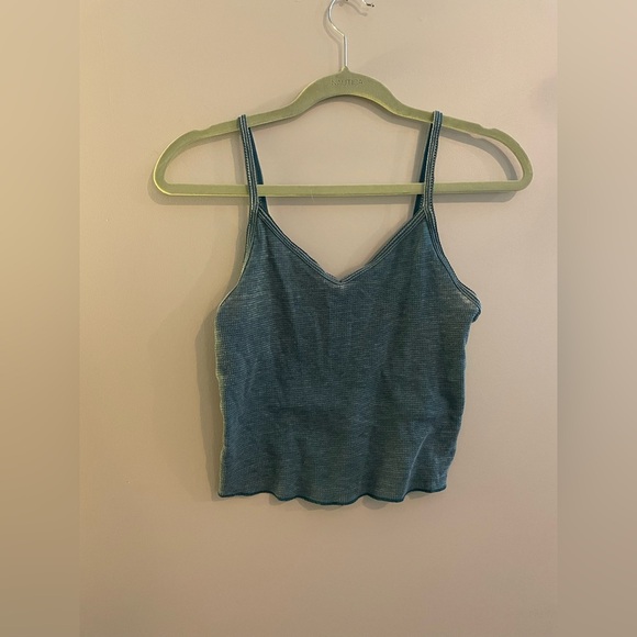 American Eagle Outfitters Teal Cropped Spaghetti Strap Tank - Picture 1 of 4